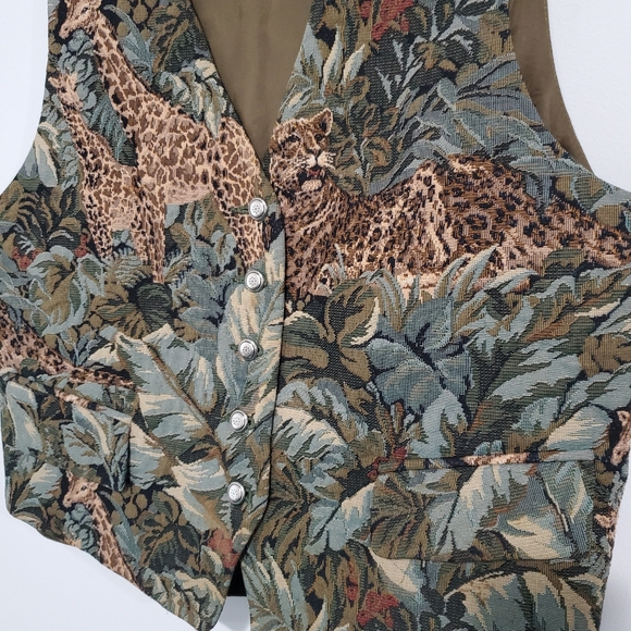 Tapestry Maximalist Vintage Animal Safari Print Vest Waistcoat Size Large Green - Picture 6 of 12